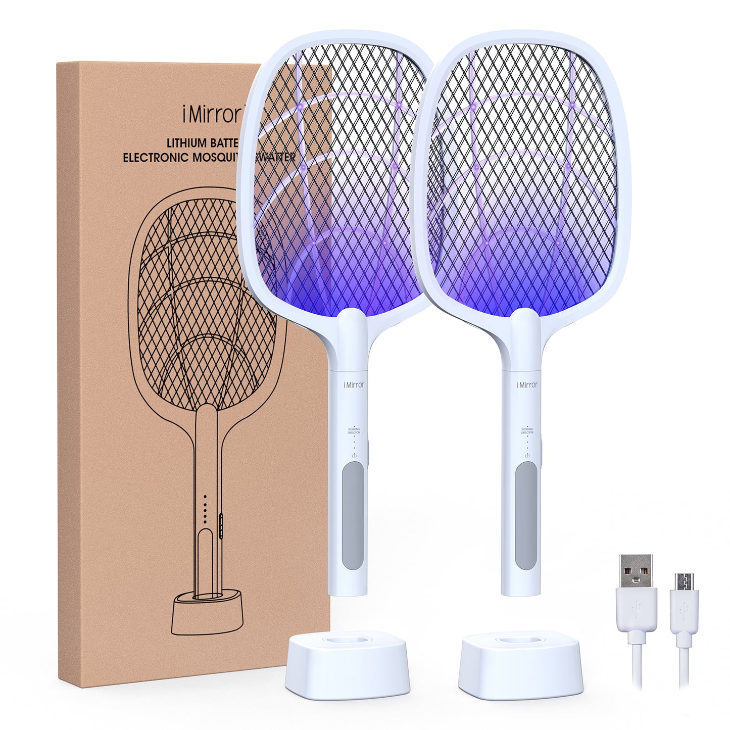 iMirror Bug Zapper Racket, 2 in 1 Rechargeable Electric Fly Swatter